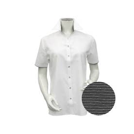 【透け防止】 スキッパー衿 半袖 形態安定 レディースシャツ （ホワイト）