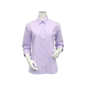 形態安定 レギュラーカラー 七分袖 レディースシャツ 綿100% （パープル）
