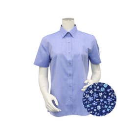 形態安定 レギュラー衿 半袖 レディースシャツ （ブルー）