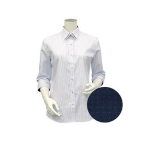 形態安定 レギュラー衿 綿100% 七分袖 レディースシャツ （ブルーストライプ）