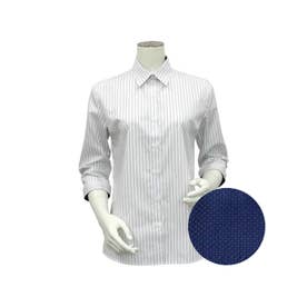 形態安定 レギュラー衿 綿100% 七分袖 レディースシャツ （パープルストライプ）