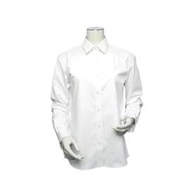 【改良版・透け防止】 形態安定 レギュラーカラー 長袖 白無地・ブロード レディースシャツ （ホワイト）