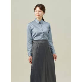 形態安定 レギュラー衿 綿100% 長袖 レディースシャツ （ブルーグレー）