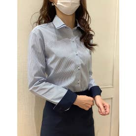 形態安定 レギュラー衿 長袖 レディースシャツ （ブルー）