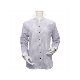 形態安定 スキッパー衿 綿100% 長袖レディースシャツ （パープル）
