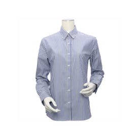 形態安定 レギュラー衿 綿100% 長袖レディースシャツ （ネイビー）