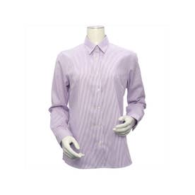 形態安定 レギュラー衿 綿100% 長袖レディースシャツ （パープル）