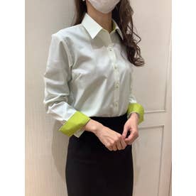 形態安定 レギュラー衿 長袖 レディースシャツ （ライトグリーン）