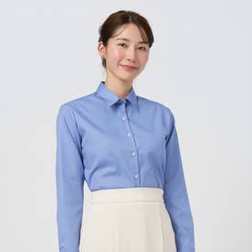 形態安定 レギュラー衿 綿100% 長袖 レディースシャツ （ブルー）