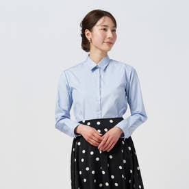 形態安定 レギュラー衿 綿100% 長袖 レディースシャツ （サックスブルー）