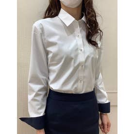 【透け防止】 形態安定 レギュラー衿 長袖 レディースシャツ （ホワイト）