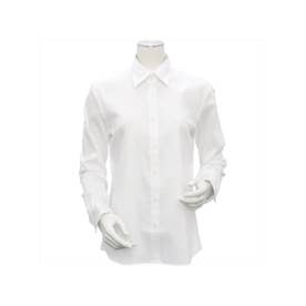 【ストレッチ】 形態安定 レギュラー衿 長袖 レディースシャツ （ホワイト）