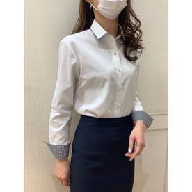 【透け防止】 形態安定 ワイドカラー 長袖レディースシャツ （ホワイト）