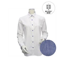 【透け防止】 形態安定 ワイドカラー 長袖レディースシャツ （ホワイト）
