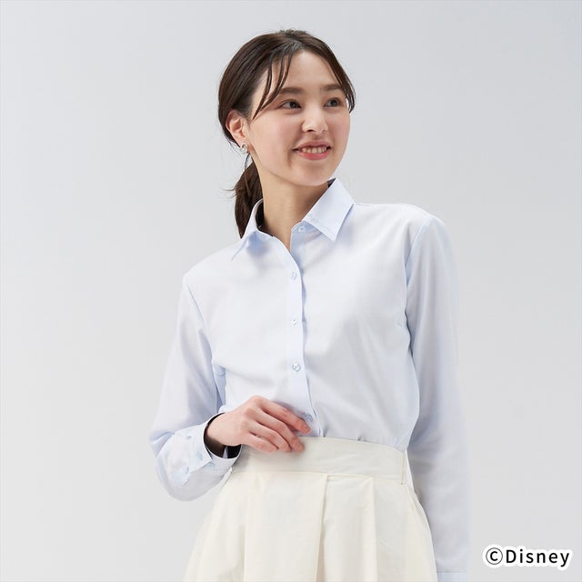 
                    【ディズニー】 形態安定 レギュラー衿 長袖 レディースシャツ （ブルー）