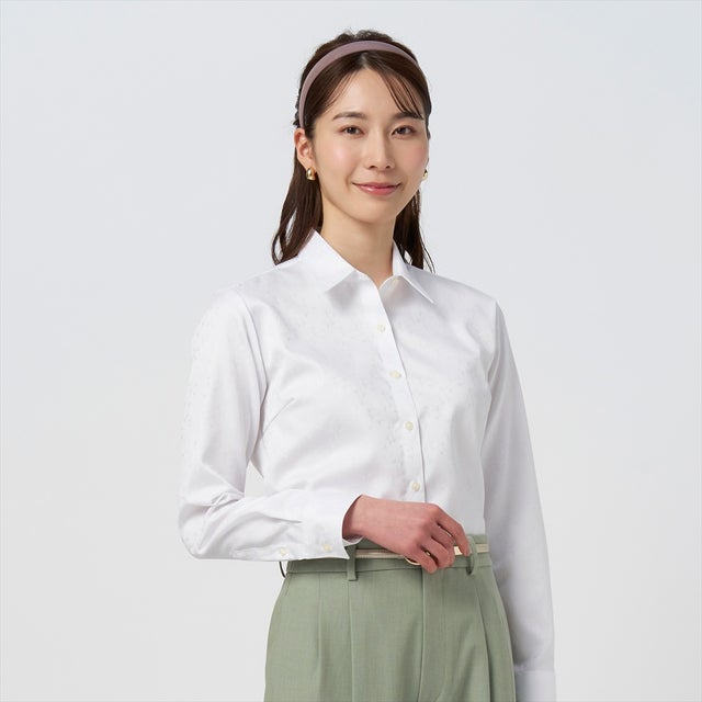 
                    【超形態安定】 レギュラー衿 綿100% 長袖レディースシャツ （ホワイト）