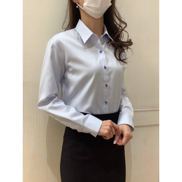 
                    【超形態安定】 レギュラー衿 綿100% 長袖レディースシャツ （サックス）