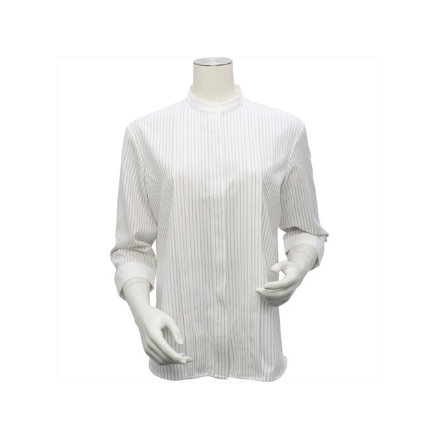 
                    COFREX 配色スタンド衿 七分袖 レディースシャツ （グレー）