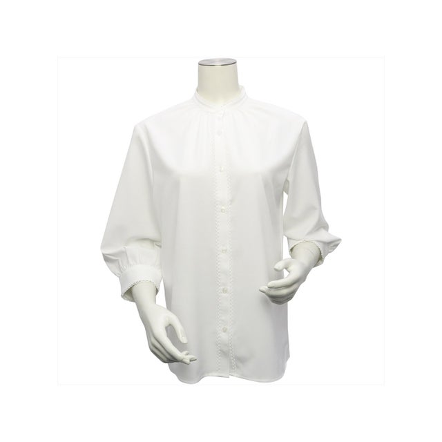 
                    COFREX ピコレース スタンド衿 七分袖 レディースシャツ （ホワイト）