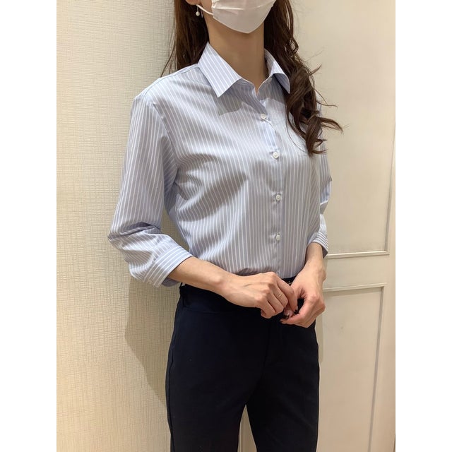
                    【ECOVERO(TM)】 形態安定 レギュラー衿 七分袖レディースシャツ （ブルー）