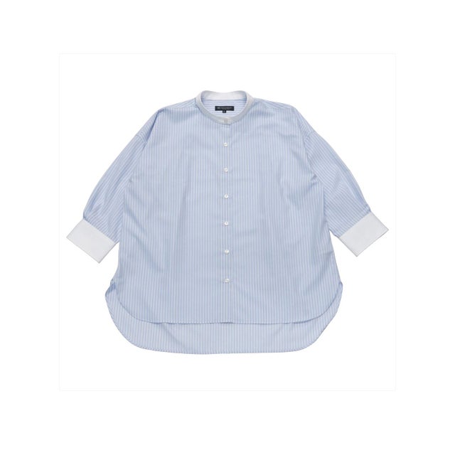 
                    【ECOVERO(TM)】 BIGシルエット スタンド衿 七分袖 カジュアルシャツ （サックス）