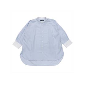 【ECOVERO(TM)】 BIGシルエット スタンド衿 七分袖 カジュアルシャツ （サックス）