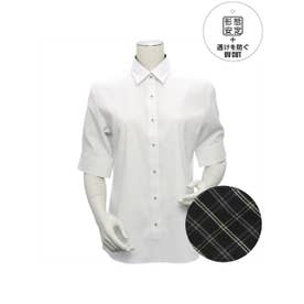 【透け防止】 形態安定 レギュラー衿 五分袖 レディースシャツ （ホワイト）