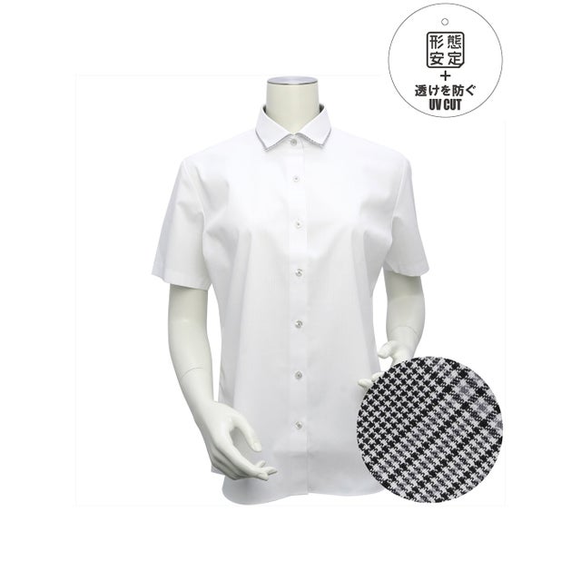 
                    【透け防止】 形態安定 ワイド衿 半袖 レディースシャツ （ホワイト）
