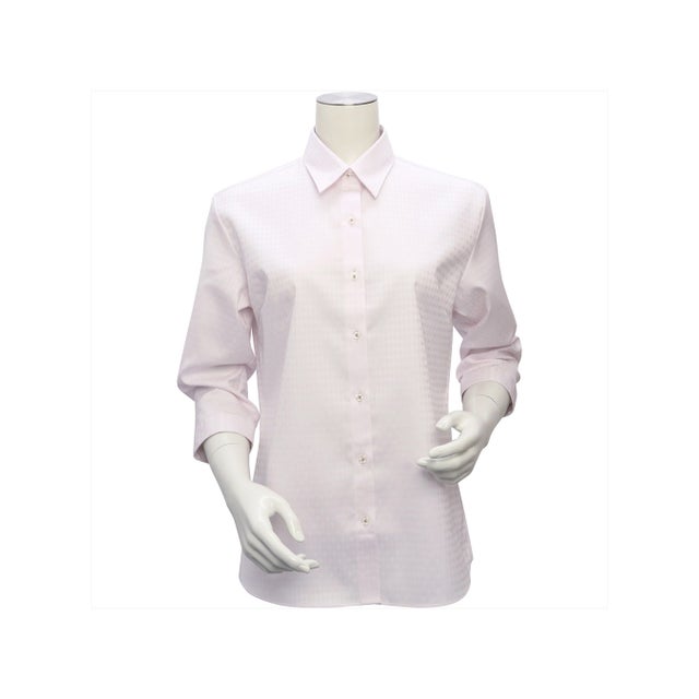 
                    【超形態安定】 レギュラー衿 綿100% 七分袖 レディースシャツ （ピンク）