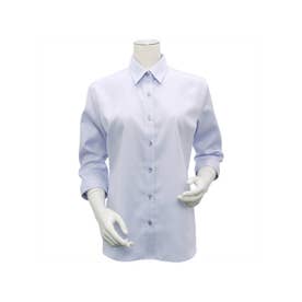【超形態安定】 レギュラー衿 綿100% 七分袖 レディースシャツ （ブルー）