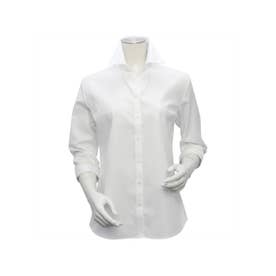 【超形態安定】 スキッパー衿 綿100% 七分袖 レディースシャツ （ホワイト）