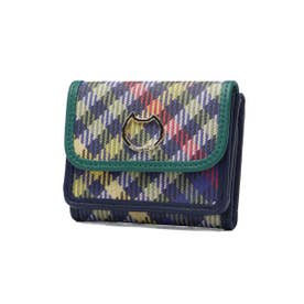 三つ折り財布 レディース ブランド 財布 本革 レザー かわいい 折財布 三つ折 小銭入れあり 牛革 コンパクト ミニ チェック柄 猫 ネコ おしゃれ tcチェック ミニ財布 56020 （ネイビー）