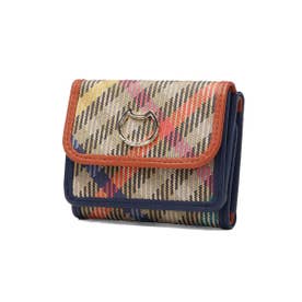 三つ折り財布 レディース ブランド 財布 本革 レザー かわいい 折財布 三つ折 小銭入れあり 牛革 コンパクト ミニ チェック柄 猫 ネコ おしゃれ tcチェック ミニ財布 56020 （オレンジ）