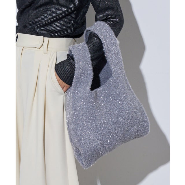 【SWEET11月号掲載品商品】glitter shoping bag / ラメフェザー ショッピングバッグ マルシェバッグ バッグ マルシェトート   （シルバー）