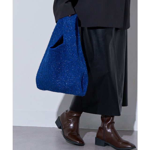 glitter shoping bag / ラメフェザー ショッピングバッグ マルシェバッグ バッグ マルシェトート （ブルー）