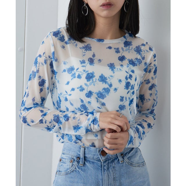 パワーメッシュプリントクルーネックシアートップス XNN （ホワイト）