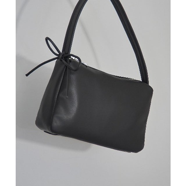 ribbon one shoulder hand bag リボンワンショルダーPUレザーハンドバッグ ショルダー付き （グレー）