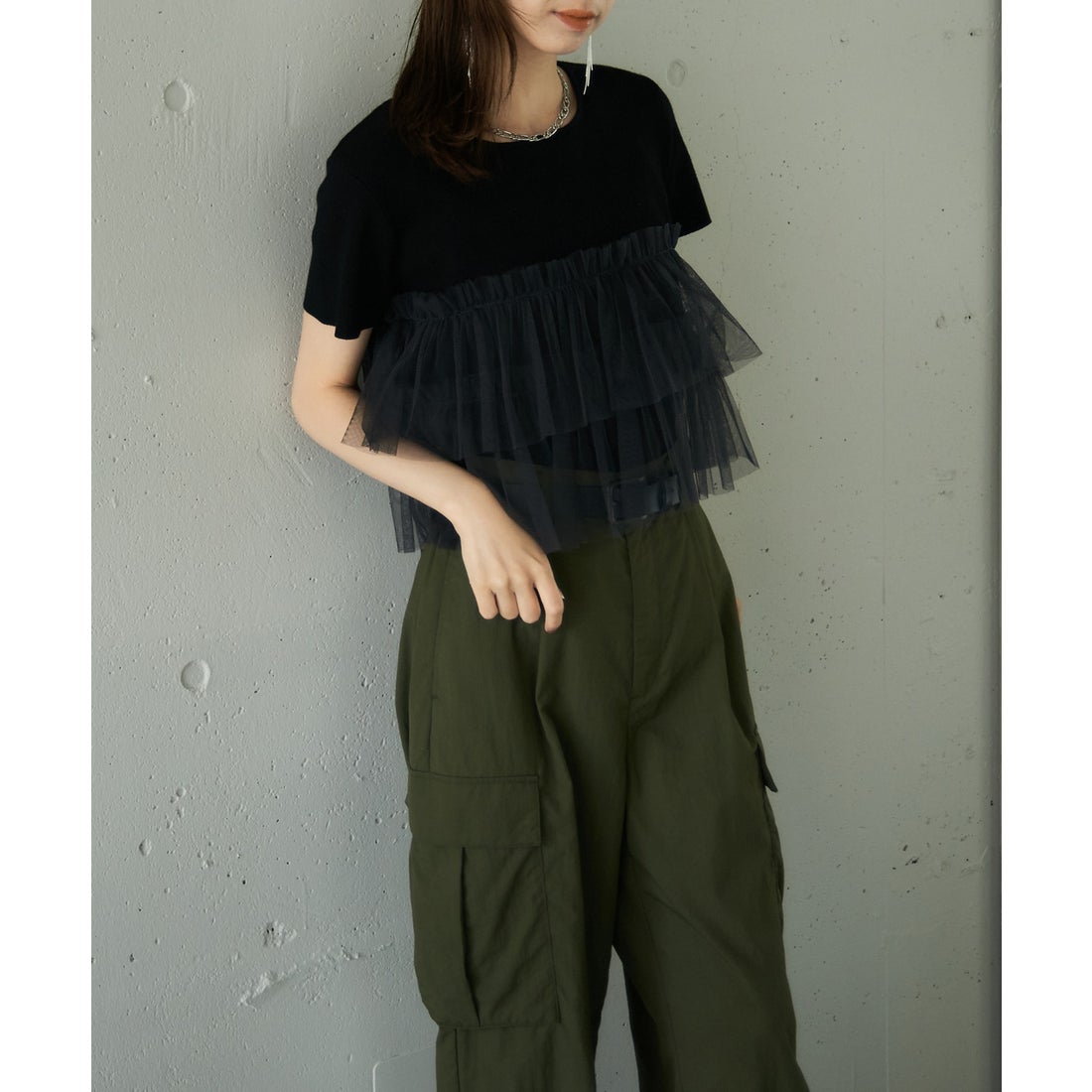 MAISON BREEZE reveur / short sleeve ruffle tulle summer knit