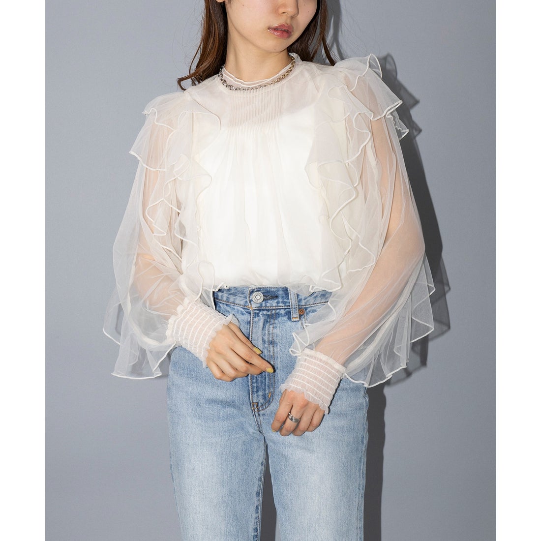 MAISON BREEZE reveur チュール レース フリルブラウス シアートップス 