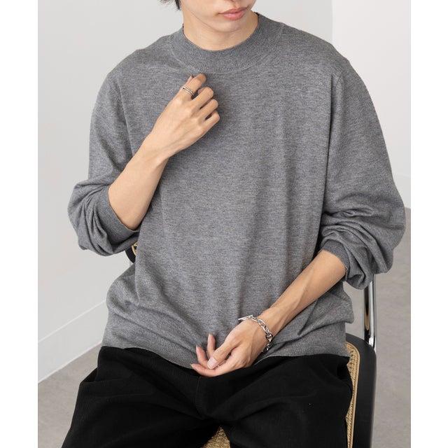 Super High Gauge Mock Neck Knit / スーパーハイゲージモックネックニット 【MAISON CLUB】 （グレー）