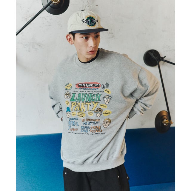 Launch Party Graphic Sweatshirt / ローンチパーティー グラフィック スウェットシャツ【韓国デザイン】 NEO （グレー）