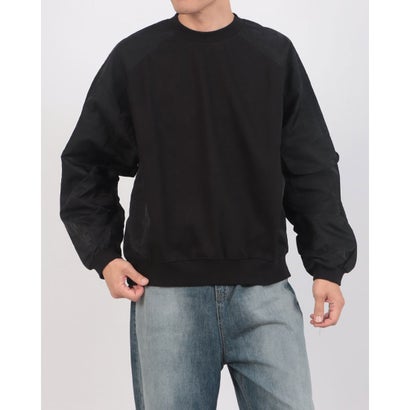 メゾンクラブ MAISON CLUB Nylon Panel Raglan Sweatshirt / ナイロンパネル ラグラン スウェットシャツ 【韓国デザイン】 NEO （ブラック）｜詳細画像