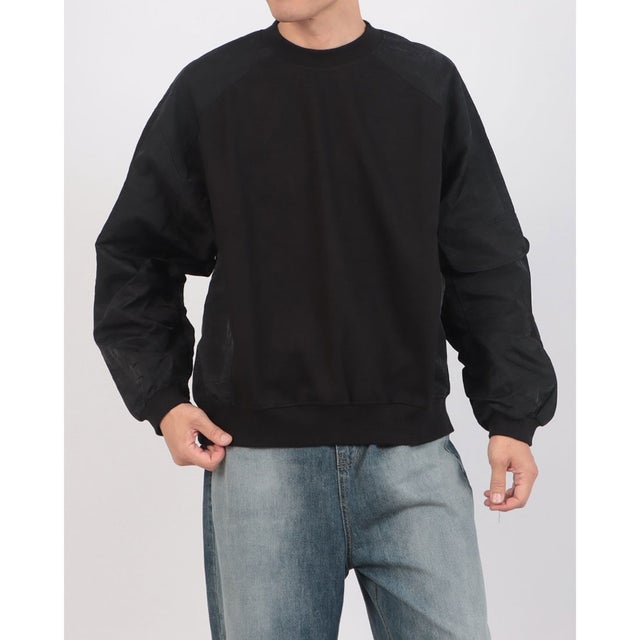 Nylon Panel Raglan Sweatshirt / ナイロンパネル ラグラン スウェットシャツ 【韓国デザイン】 NEO （ブラック）