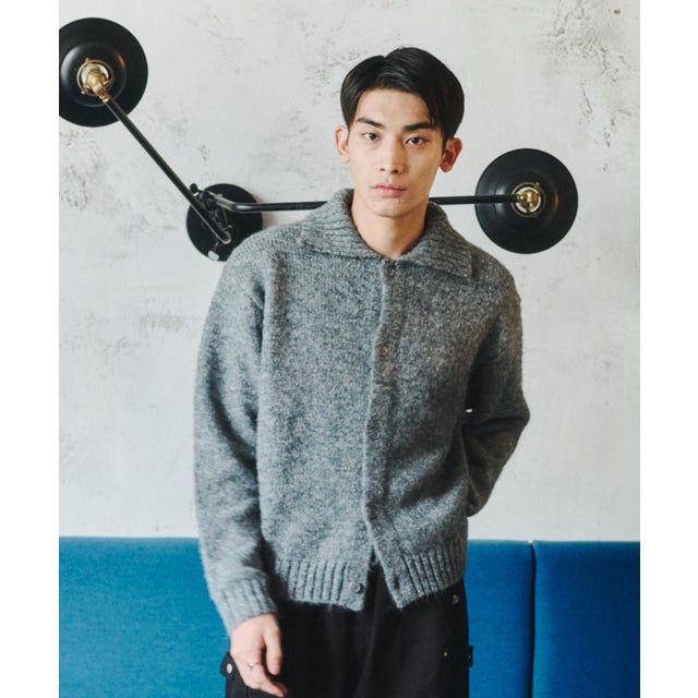 Brushed Knit Collar Cardigan / ブラッシュド ニットカラー カーディガン 【韓国デザイン】 NEO （グレー）