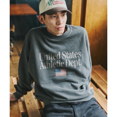 Vintage Wash Athletic Graphic Sweatshirt / ヴィンテージウォッシュ アスレチック グラフィック スウェットシャツ 【韓国デザイン】 NEO （チャコールグレー）｜詳細画像