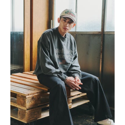 Vintage Wash Athletic Graphic Sweatshirt / ヴィンテージウォッシュ アスレチック グラフィック スウェットシャツ 【韓国デザイン】 NEO （チャコールグレー）｜詳細画像