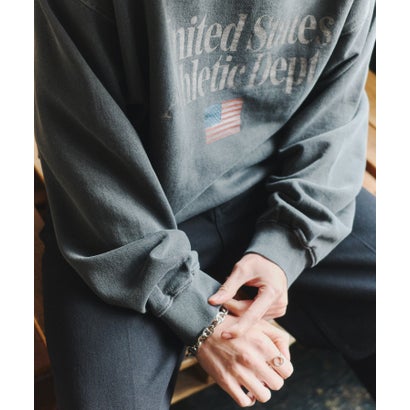 Vintage Wash Athletic Graphic Sweatshirt / ヴィンテージウォッシュ アスレチック グラフィック スウェットシャツ 【韓国デザイン】 NEO （チャコールグレー）｜詳細画像