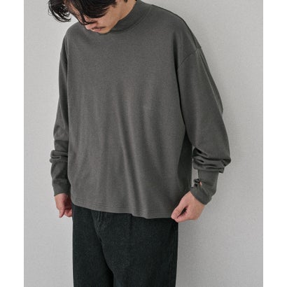 メゾンクラブ MAISON CLUB Smooth Comfort Mock Neck Tee with Thumbhole WILL （チャコールグレー）｜詳細画像