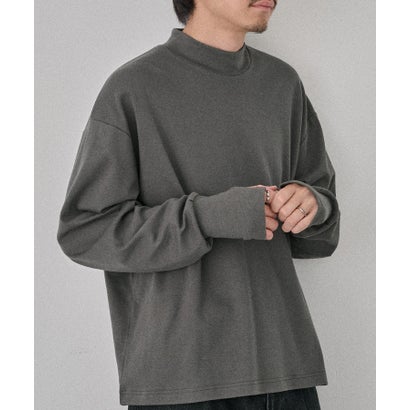 メゾンクラブ MAISON CLUB Smooth Comfort Mock Neck Tee with Thumbhole WILL （チャコールグレー）｜詳細画像