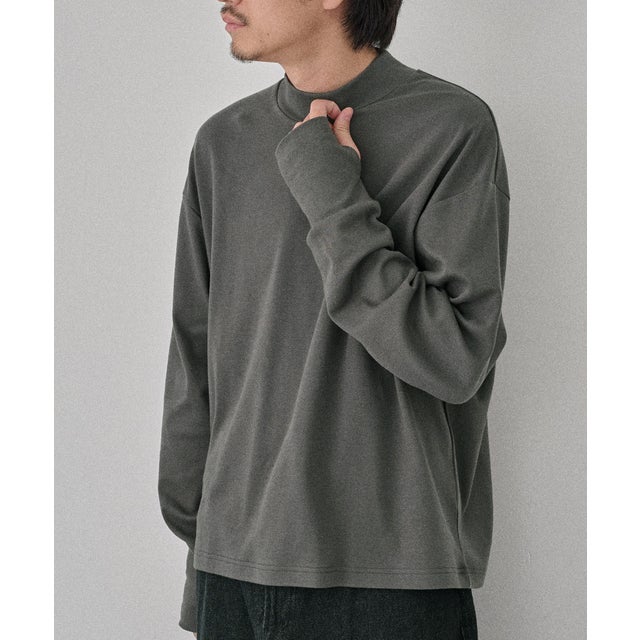 Smooth Comfort Mock Neck Tee with Thumbhole WILL （チャコールグレー）